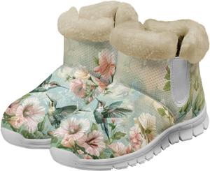 Женские зимние ботинки JoyLamoria с изображением зеленой морской черепахи, противоскользящие, теплые, пушистые ботильоны для женщин и подростков, для холодной погоды и прогулок, Hummingbird Flower