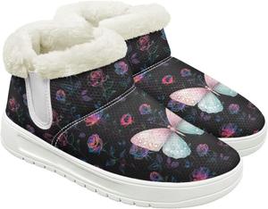 Женские зимние ботинки для снега, теплые комфортные утепленные нескользящие полусапожки для улицы Hechitok, Butterfly Floral