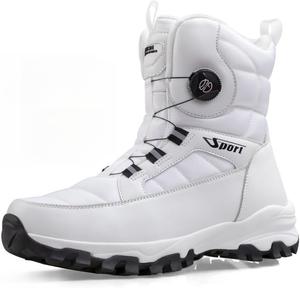 Мужские зимние ботинки Qacksv - утепленные, с толстым мехом, водонепроницаемые высокие, с противоскользящей роторной застежкой, износостойкие короткие туристические ботинки, белый