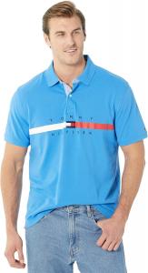 Мужская рубашка поло Tommy Hilfiger с коротким рукавом и принтом флага из хлопка пике, индивидуальный крой, Blue Blitz