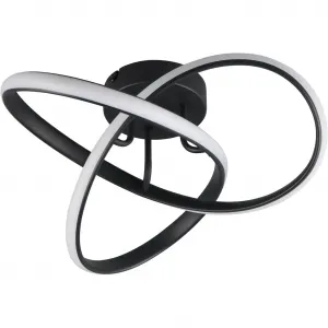 Светодиодная потолочная лампа MESSACHUSETTS, маленькая декоративная лампа как потолочная или настенная LED-лампа LED-панель 1 шт. теплый белый Ø 40 см, высота 15 см, дизайнерская лампа с изогнутым светодиодным узлом 1800 люмен My Home, Schwarz matt