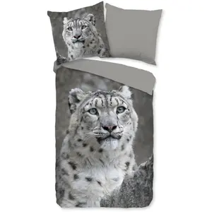 Доброе утро «Шеф» двустороннее постельное белье, бобр, 135х200, зима, теплое, молния, двусторонний вид, леопард Good Morning, серый