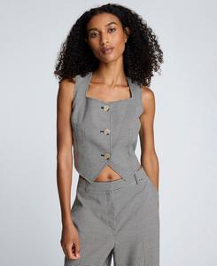 Женский укороченный жилет с облегающим лифом и узором гусиная лапка Kenneth Cole, Oyster/black