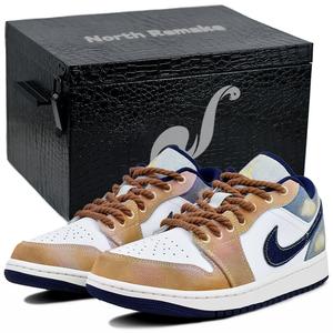 Jordan Кроссовки Air 1 устойчивые к истиранию низкие винтажные баскетбольные мужские коричневые синие Denim Dawn-Box 1, цвет Denim Dawn-Box 1