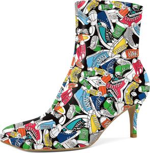 Женские ботильоны Soireelady с низким каблуком 2,5 дюйма, квадратный носок, боковая молния, осенние и зимние короткие ботинки, Multicolor Shoes