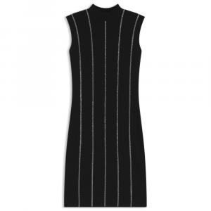 Вязаное платье-футляр с полосками из страз HUGO, черный
