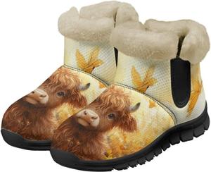 Женские ботильоны и полусапожки Highland Cow зимние теплые пушистые снежные ботинки повседневная обувь босиком размеры 36-41 Pointodoor, Highland Cow-Yellow