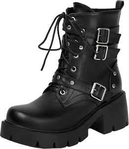 Женские ботильоны с круглым носком, массивным каблуком, платформой, пряжкой и молнией BULVJ, Black