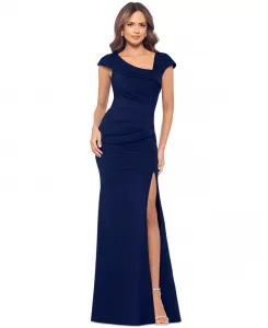 Женское платье с асимметричным вырезом и разрезом сбоку XSCAPE, синий