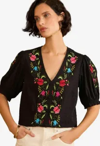 Блузка прямого кроя с вышитыми пышными рукавами добби. Love & Roses, Black