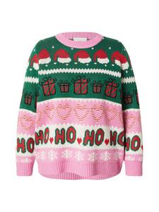 Свитер ONLY Carmakoma CARHOHO X-MAS, темно-зеленый/светло-розовый