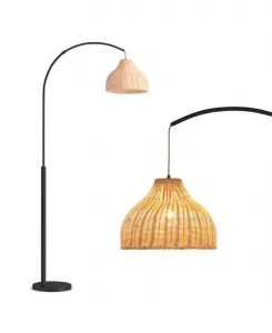 Напольная лампа Lark Boho из плетеного ротанга со светодиодной подсветкой, высота 190 см, абажур из ротанга в стиле ампир Brightech, черный