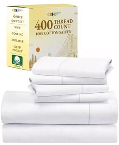 Плотность ниток 400, очень глубокий карман, 100 % хлопок, сатин, 6 предметов. Наборы простыней California Design Den, серый