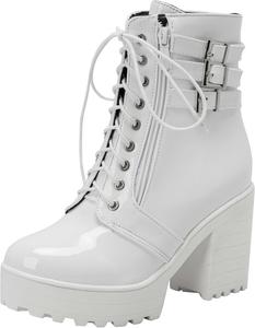 Женские ботильоны Parisuit с массивной подошвой и шнуровкой, платформой и высоким каблуком, модная обувь для осени и зимы, Patent White