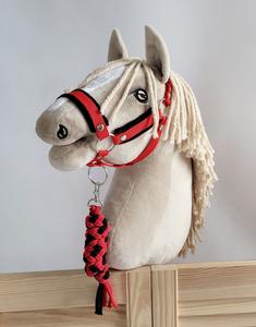 Набор Hobby Horse: недоуздок А3 с черным мехом + веревочный привязь - черный и красный. Inna marka