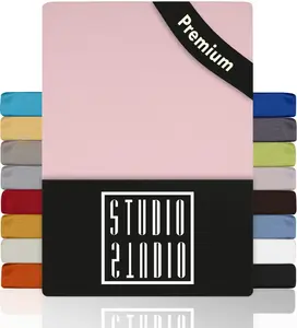 Простыня на резинке Premium 140x200 см - 160x220 см, 170 г/м², гребенной хлопок с 3% эластана, 100, простыня также подходит для высоких матрасов, пружинных кроватей и водяных кроватей до 35 см - Порошок STUDIO