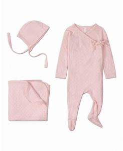 Детский комбинезон из 3 предметов "Маленькие сердечки" с ажурной отделкой для девочек MeMoi, Pink