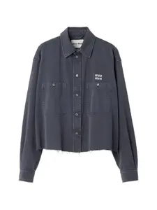Рубашка с накладным карманом и вышитым логотипом Miu Miu, синий