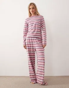 Пижамные брюки розово-бордового цвета в полоску ASOS DESIGN Taylor