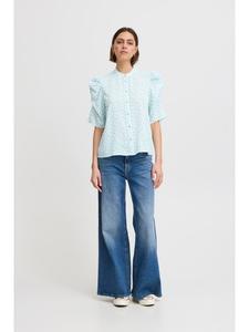 Блузка с короткими рукавами IXNINA, стандартный крой, цвет Cloud Dancer, с синим цветком. ICHI