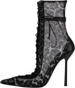 Сетчатые ботильоны для женщин с высоким каблуком-стилетто, заостренным носком и шнуровкой, короткие ботинки, сексуальная обувь для осени USRUNOE, Leopard