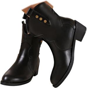 Женские казаки SACFOF, ковбойские ботильоны в западном стиле, с массивным низким каблуком, заостренным носком и коротким голенищем, Black