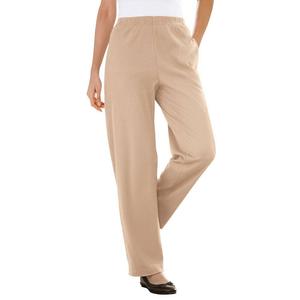 Женщина в женских 7-дневных вязаных брюках прямого кроя в рубчик больших размеров для высоких размеров Woman Within, цвет New Khaki