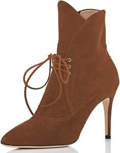 Женские модные ботильоны FSJ с острым носком, на шнуровке, на высоком каблуке-кубике с молнией, размеры 4-15 US, Brown