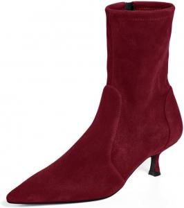 Женские ботильоны Coutgo с низким каблуком, заостренным носком и боковой молнией, осенние туфли, Burgundy