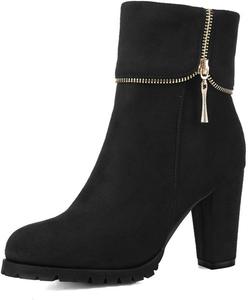 Женские ботильоны на молнии с высоким каблуком, с боковой молнией, заостренным носком, из искусственной замши, осенне-зимняя модная обувь JMdfcqer, Black