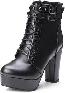 Женские модные ботильоны VOKLIN на высоком каблуке с платформой, круглым носком, шнуровкой и молнией, элегантные короткие ботинки, Black-Velvet Lined