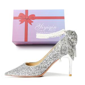 Take the Qin Женские туфли на тонком каблуке высотой 8 см, серебряный подарочный набор