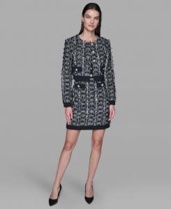 Женский укороченный твидовый жакет на пуговицах KARL LAGERFELD PARIS, Black/ Soft White/ Black