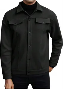 Мужская классическая куртка-тракер из смешанной ткани, повседневная, с отворотами, деловая, легкая, на пуговицах, с передними карманами Generic, черный
