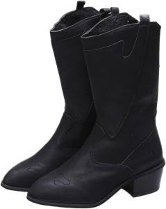 Женские ковбойские сапоги Ladmiple с широкой голенью, невысоким каблуком, до колена, ковбойские сапоги с вышивкой, ретро стиль, высокие сапоги, без застежки, Black