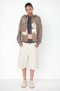 Толстовка женская H&M оверсайз с принтом, бежевый