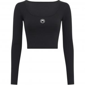 Топ с логотипом, вышитым на джерси Marine Serre, черный