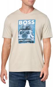 Мужская футболка с большим логотипом и изображением автомобиля BOSS, Dessert Beige