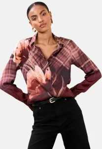 Блузка прямого кроя на пуговицах Lipsy, Burgundy Red Check Floral