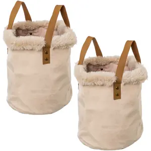 Органайзер для дома Creativ "Новогодние украшения" (набор, 2 шт.), с опушкой и ручкой из искусственного меха, высота 20 см, также подходит как кашпо Creativ Home, светло-коричневый