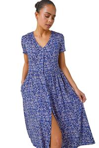 Миниатюрное платье миди с карманами на пуговицах и цветочным принтом Roman, синий