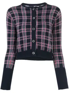 Укороченный кашемировый кардиган Pow с круглым вырезом Thom Browne, синий