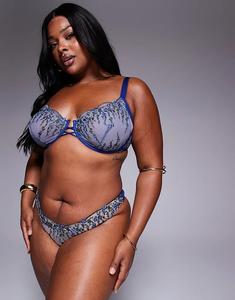 Трусики-стринги Curve Noa премиум-класса с вышивкой темно-синего цвета с цветочным принтом от ASOS DESIGN Asos Curve