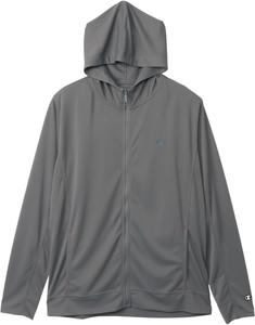 Базовая спортивная толстовка на молнии с капюшоном, длинный рукав, защита от УФ-излучения, 100% полиэстер, антибактериальная, влагоотводящая, быстросохнущая, логотип в одной точке, рашгард Champion, серебряный
