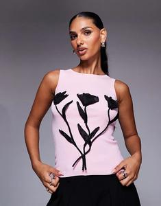 Вязаный жилет River Island с цветочной аппликацией светло-розового цвета