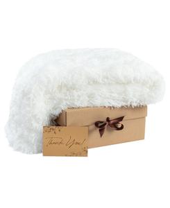 Подарочный набор Думаю о тебе премиум-класса: мягкий и пушистый плед из плюша Minky с открыткой Думаю о тебе - 50 x 65 дюймов - цвет Гармония баклажан Chanasya, Thank you-longfur white