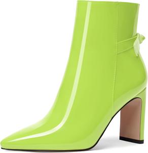 Женские ботильоны FEMSTEP с острым носком, на высоком каблуке 8,5 см, застежка-молния, лакированная кожа, для праздников и вечеринок, Lime Green