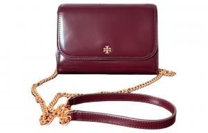 TORY BURCH Кожаная сумка конверт через плечо с ручкой женская бордо