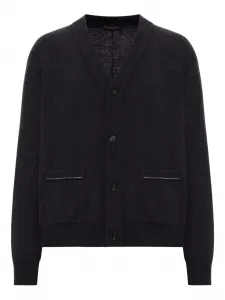 Шерстяной кардиган с V-образным вырезом Roberto Collina, черный