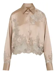 Шелковая рубашка с кружевными вставками Ermanno Scervino, нейтральный